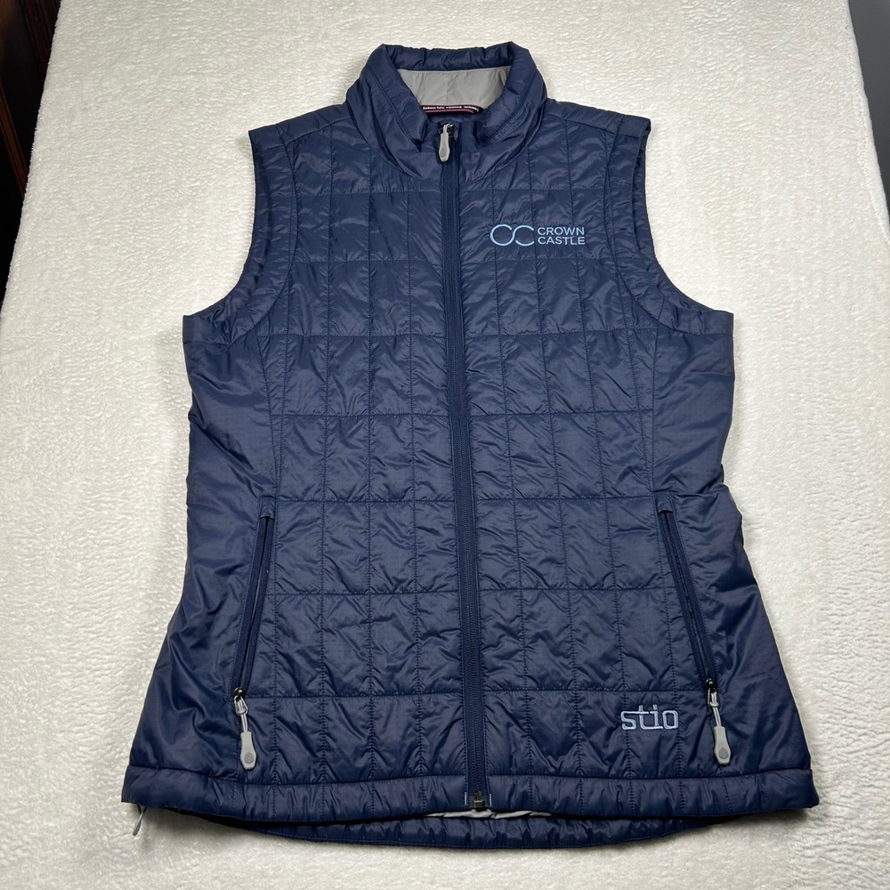 Stio Azura Insulated Vest Quilted Primaloft Women Medium Navy Blue 100037 Logo